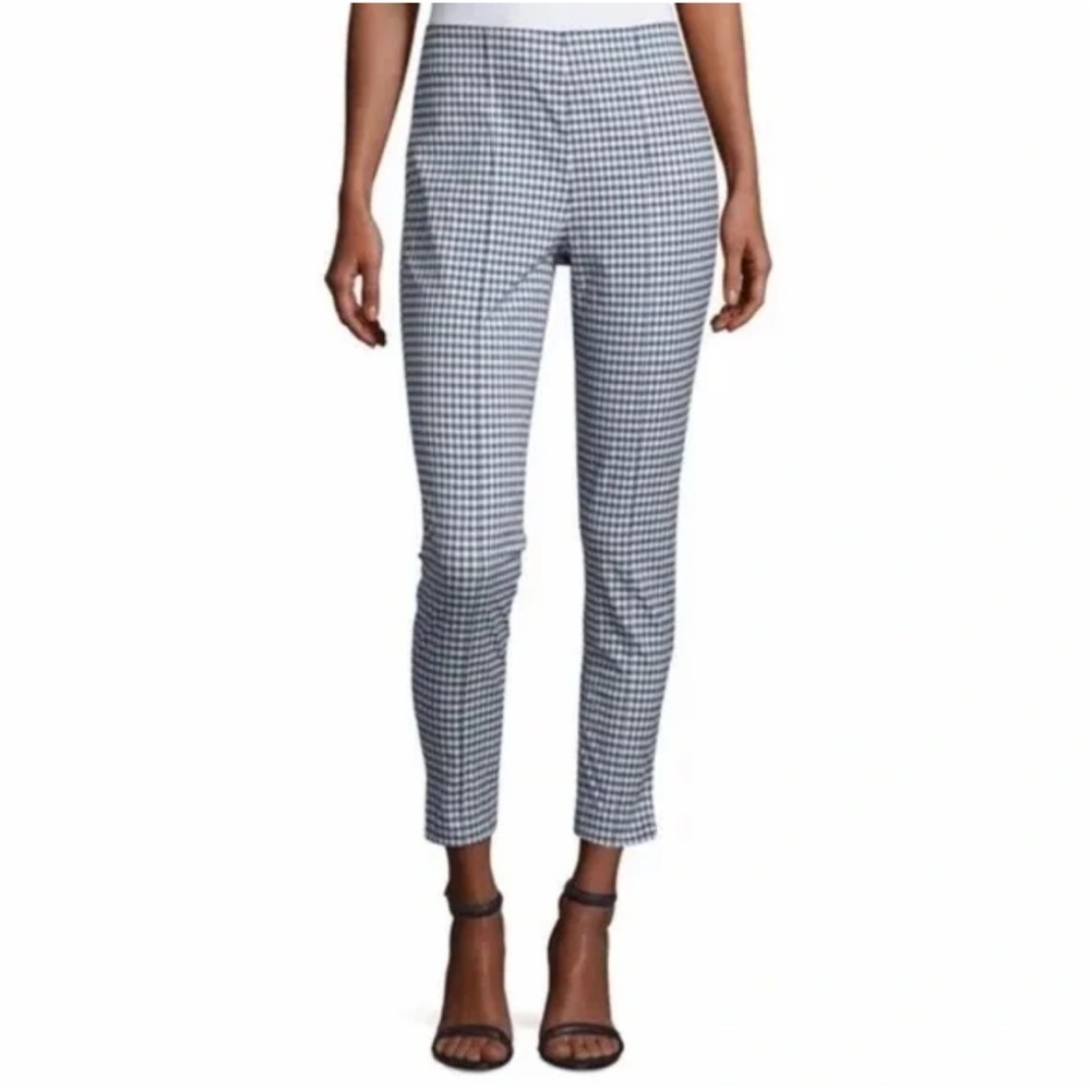 🌟VERONICA BEARD🌟 TEE GINGHAM COTTON STRETCH ANKLE PANT BLUE / IVORY SZ 6